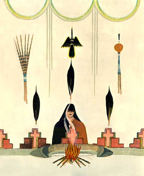 Monroe Tsatoke - The Peyote Ritual - The Fire Bird painting